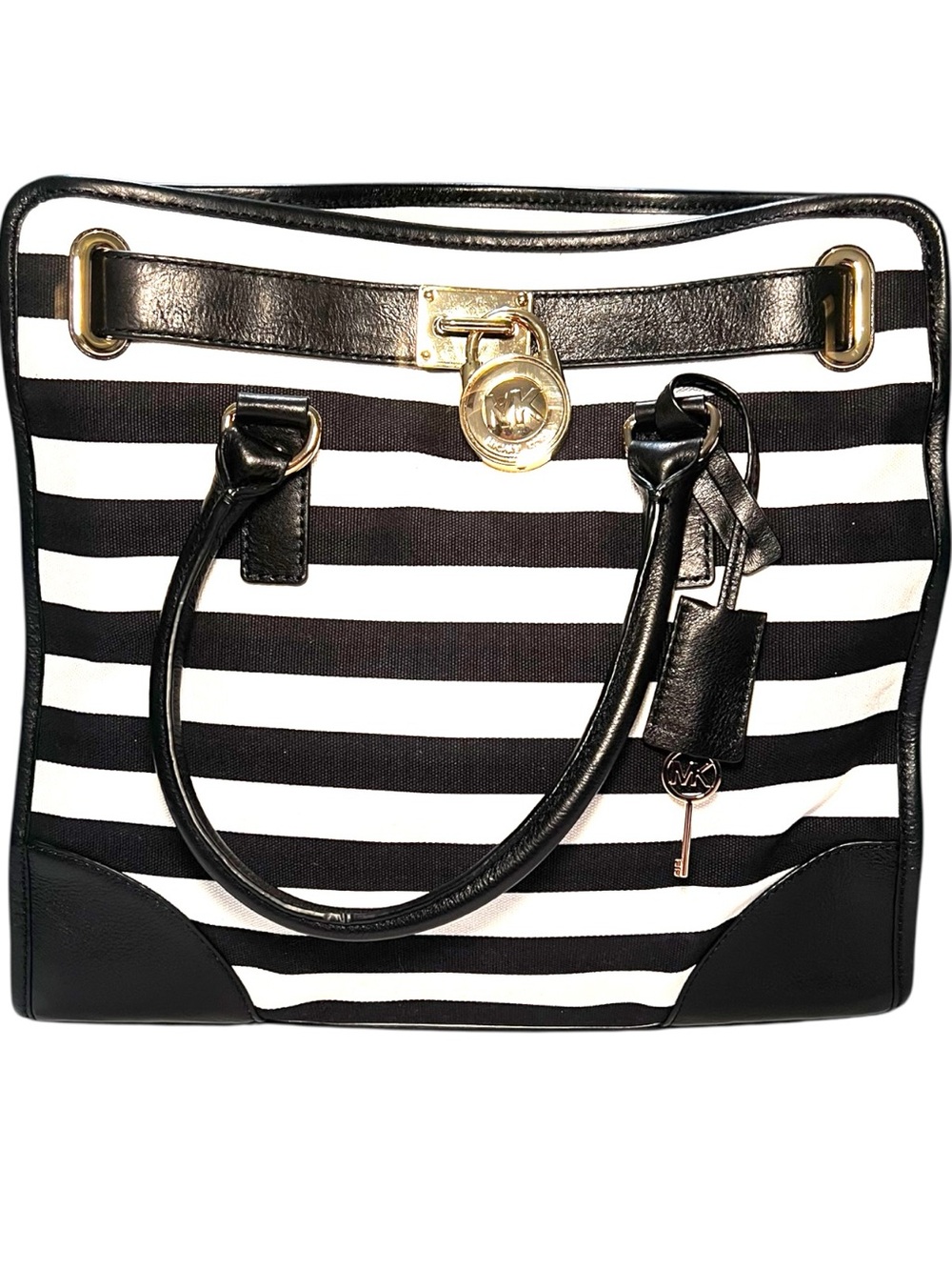 Michael Kors Hamilton Black and White Horizontal Stripe Large Tote